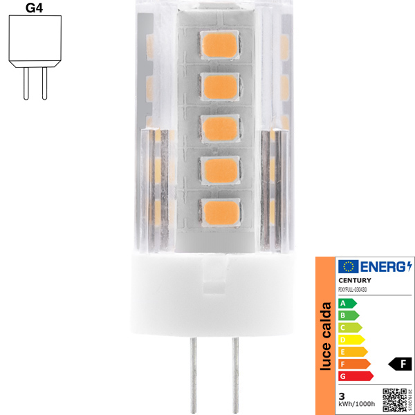 Century Lampadina LED Bispina PIXY 12V 3W Attacco G4 3000K 300LM - CENTURY ITALIA - Immagine 2