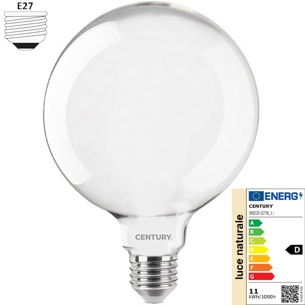 Century Lampadina LED Incanto Saten Globo G125 230V 11W E27 4000K 1521LM - CENTURY ITALIA - Immagine 1