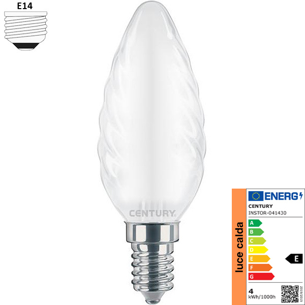 Century Lampadina LED Incanto Tortiglione Saten 230V 4W E14 3000K 470LM - CENTURY ITALIA - Immagine 2