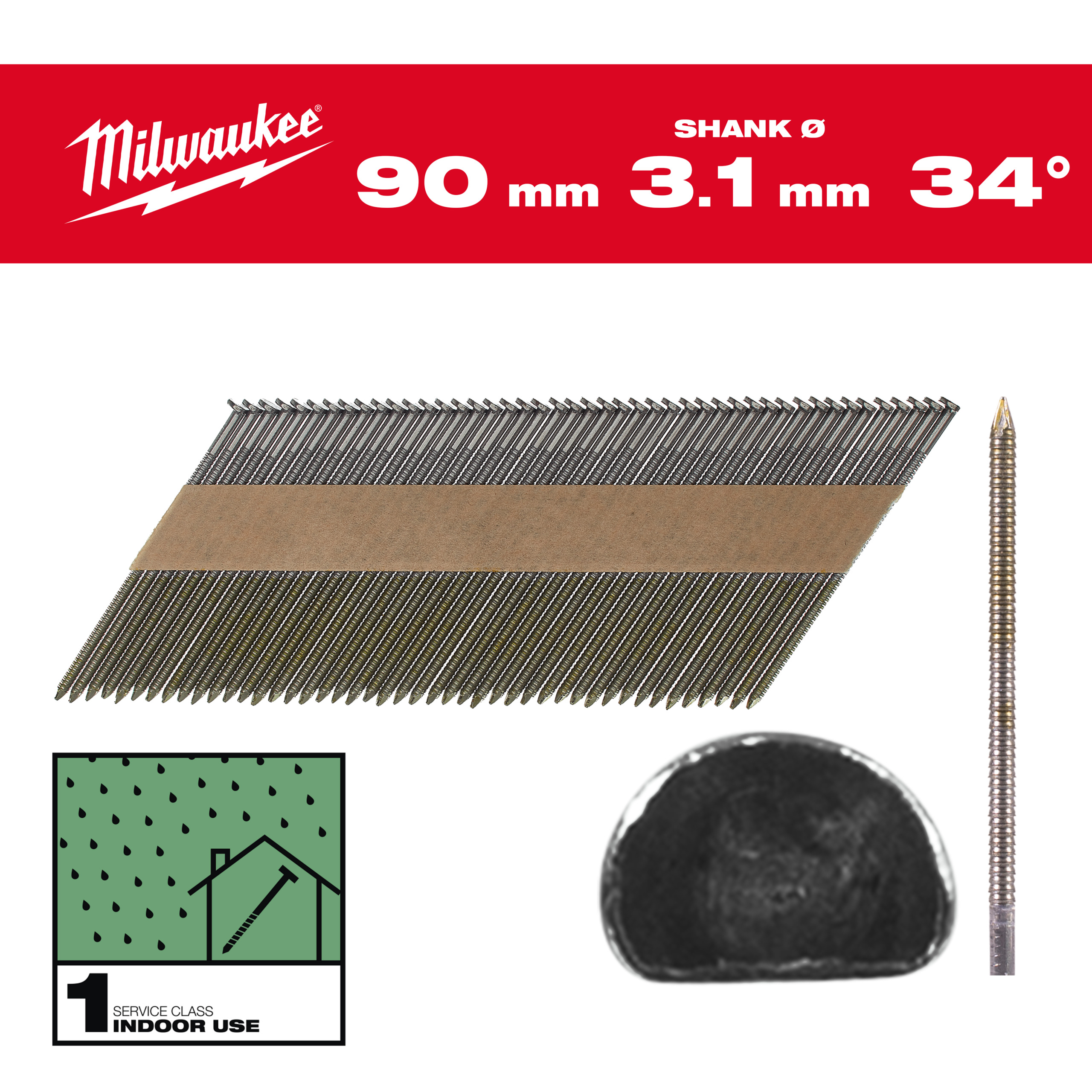 Milwaukee Chiodi a Mezza Testa Zigrinati D.MM3,1X90 PZ2200 per M18FFN - MILWAUKEE - Immagine 1