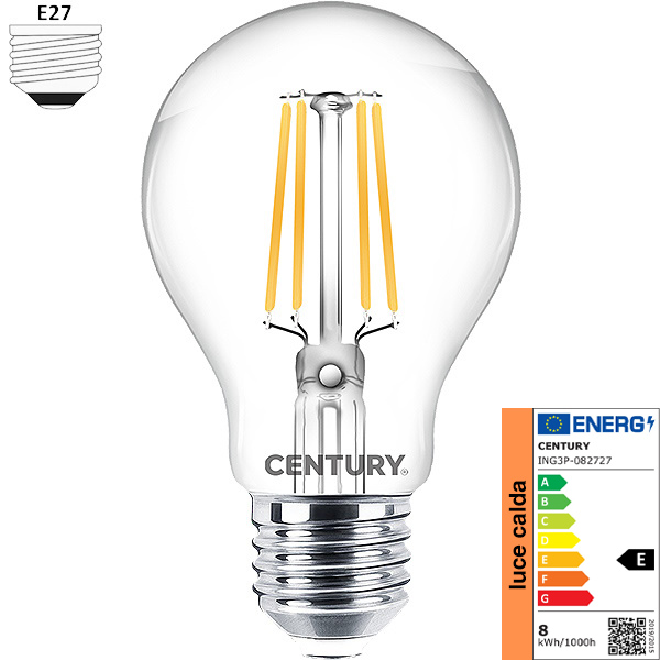 Century Lampadina LED Incanto Goccia Filamento 230V 8W E27 2700K 1055LM - CENTURY ITALIA - Immagine 2