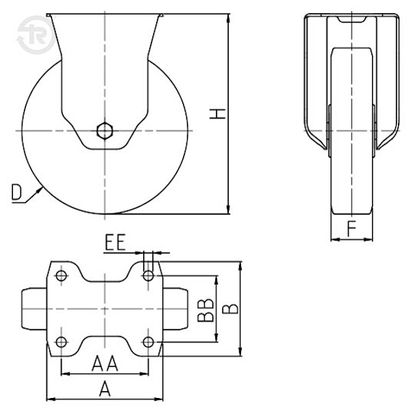 Tellure Rota Ruota Serie 64 in Poliuretano TR Supporto Pesante Fisso - TELLURE ROTA - Immagine 2