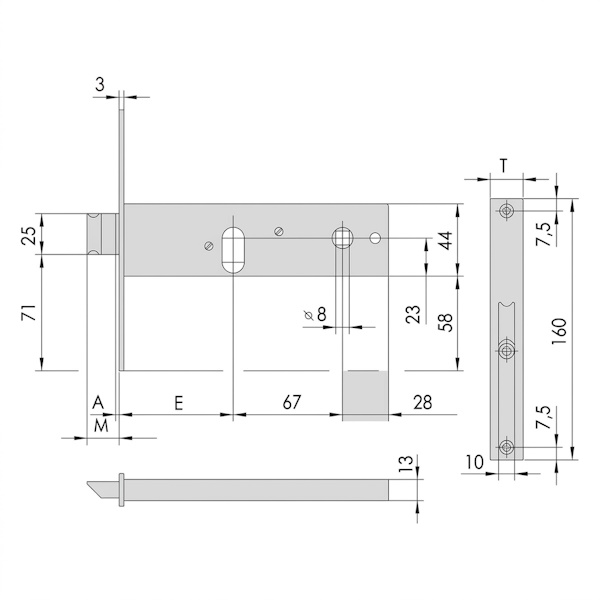 Cisa Serratura da Infilare per Fasce H.MM44 Frontale MM16 AMBIDX - CISA - Immagine 2
