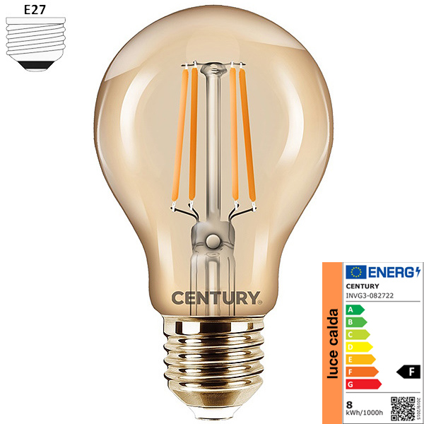 Century Lampadina LED Incanto Epoca Goccia A60 230V 8W E27 2200K 806LM - CENTURY ITALIA - Immagine 2
