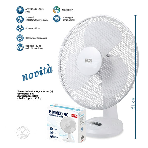 CFG Ventilatore da Tavolo Colore Bianco - CFG 1808 - Immagine 3