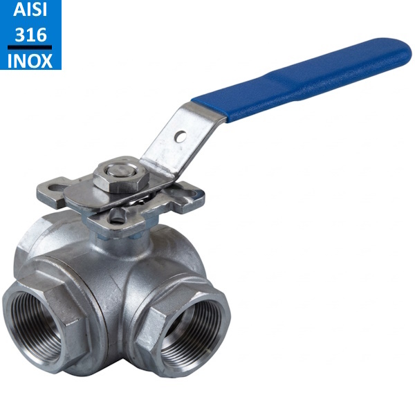 GT Comis ART. 1009 Valvola a Sfera a 3 VIE a L in Acciaio INOX Aisi 316 con Leva - G.T. COMIS