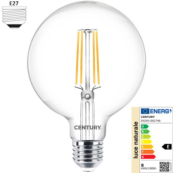 Century Lampadina LED Incanto Globo Clear 230V 8W E27 4000K 1055LM - CENTURY ITALIA - Immagine 2