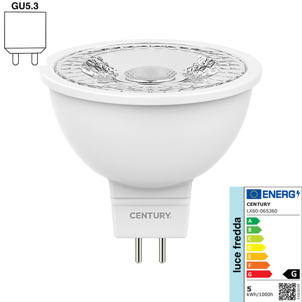 Century Faretto Spot LED LEXAR60 12V 5W Attacco GU5.3 6000K 350LM - CENTURY ITALIA - Immagine 1