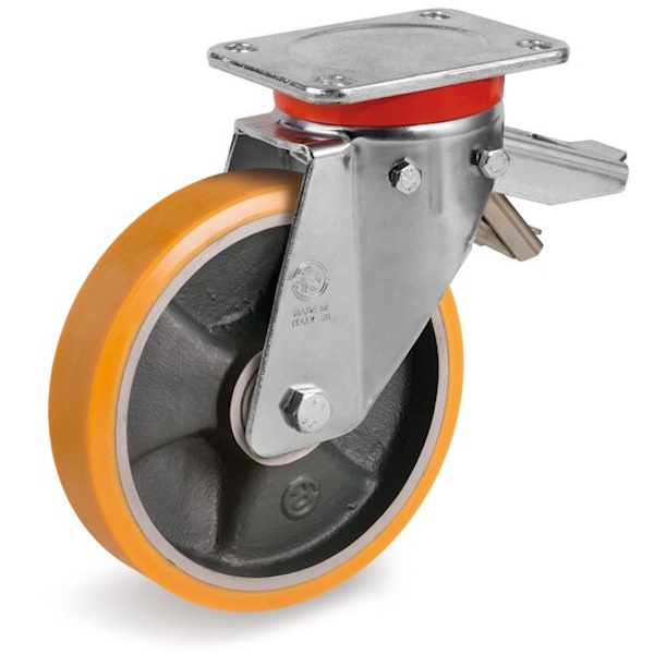 Tellure Rota Ruota Serie 65GH in Poliuretano TR Supporto EXTRAPESANTE Rotante con Freno - TELLURE ROTA