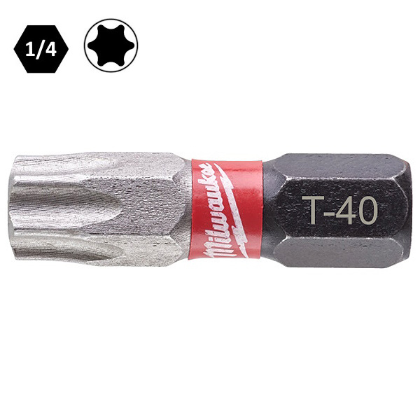 Milwaukee Inserti Bits per Viti TORX T40X25MM Attacco 1/4" CONF.PZ 3 - MILWAUKEE - Immagine 1