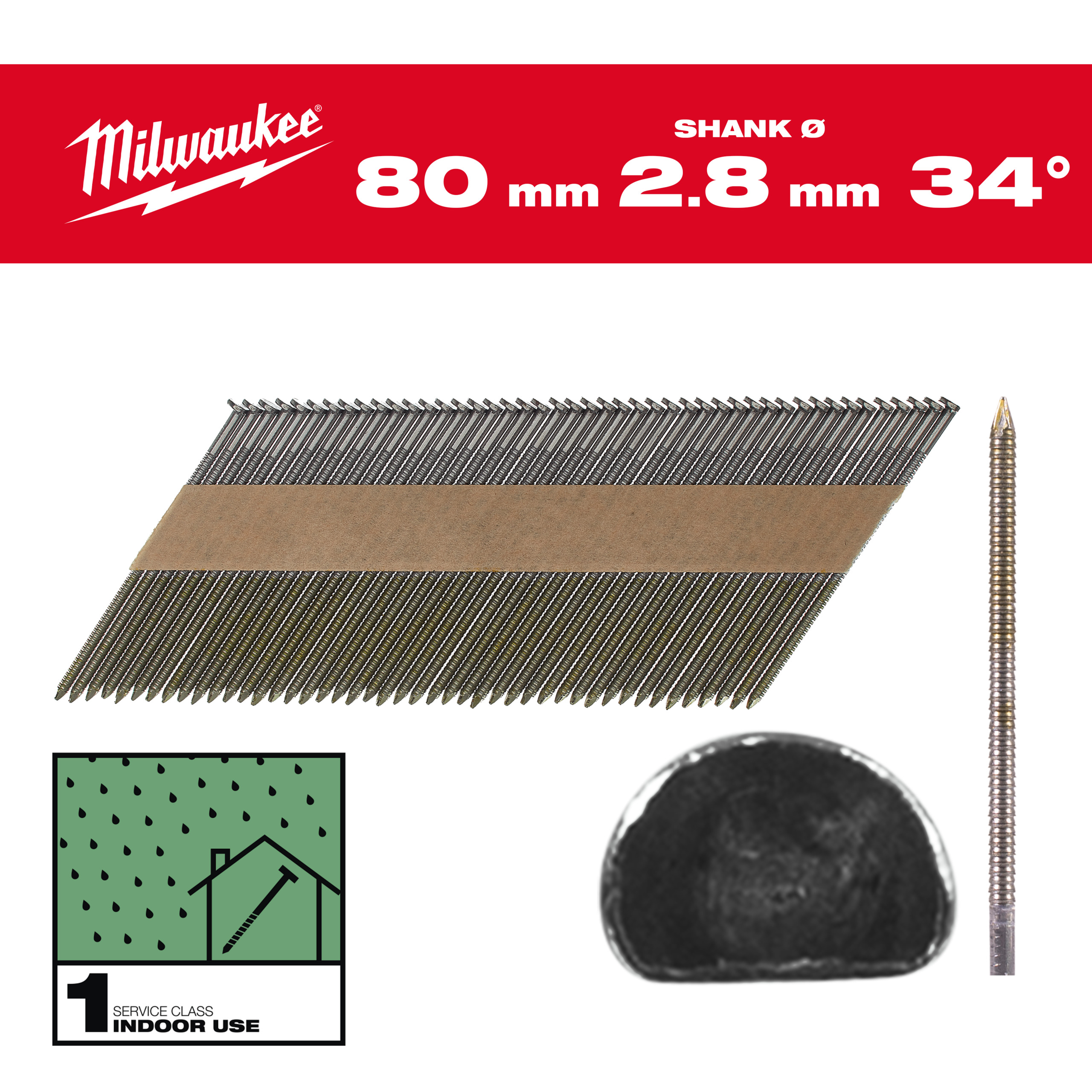 Milwaukee Chiodi a Mezza Testa Zigrinati D.MM2,8X80 PZ2200 per M18FFN - MILWAUKEE - Immagine 1