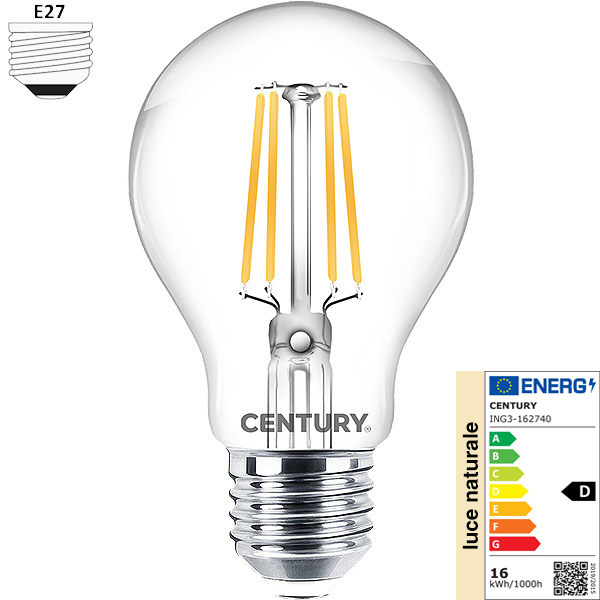 Century Lampadina LED Incanto Goccia Filamento 230V 16W E27 4000K 2300LM - CENTURY ITALIA - Immagine 1