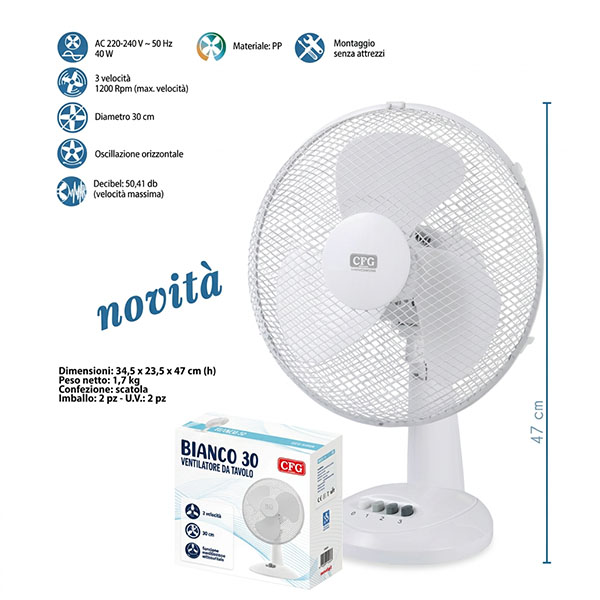 CFG Ventilatore da Tavolo Colore Bianco - CFG 1808 - Immagine 2