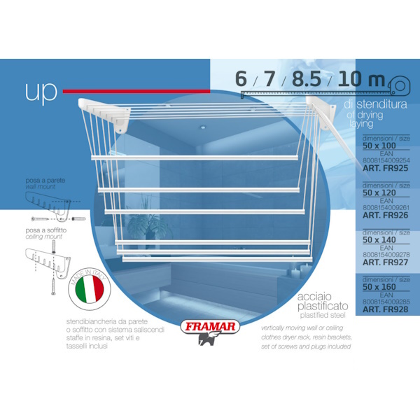Jumbo Stendibiancheria da Parete/SOFFITTO in Acciaio MOD. UP CM.140 - JUMBO