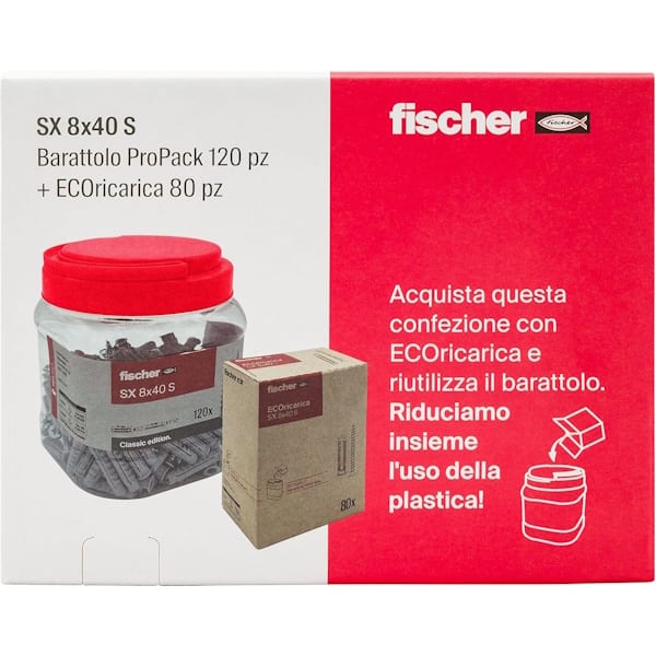 Fischer Tassello SX S 8X40 in Nylon con Vite Testa Svasata Piana (TSP) Refill Pack PZ200 - FISCHER - Immagine 3