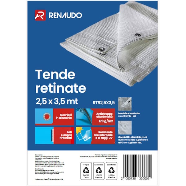Renaudo Tenda Retinata Trasparente Occhiellata Antistrappo - RENAUDO - Immagine 2