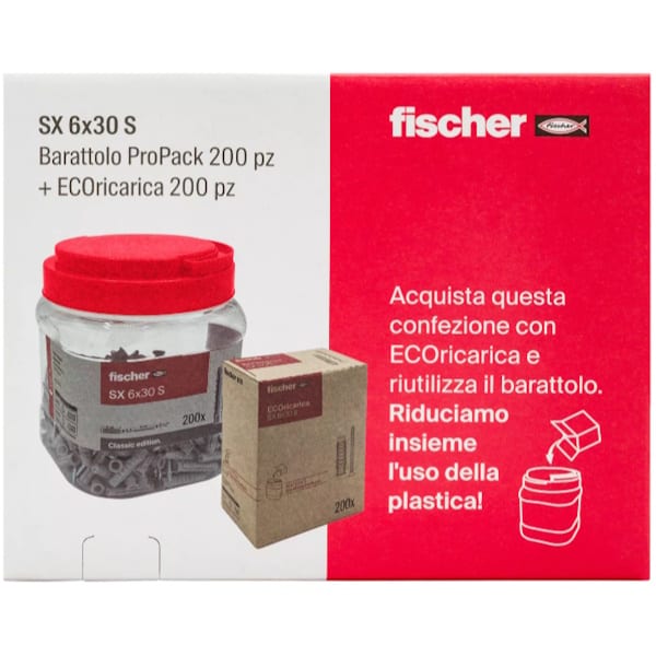 Fischer Tassello SX S 6X30 in Nylon con Vite Testa Svasata Piana (TSP) Refill Pack PZ400 - FISCHER - Immagine 4