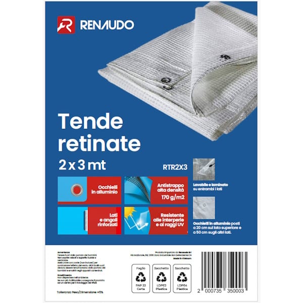 Renaudo Tenda Retinata Trasparente Occhiellata Antistrappo - RENAUDO - Immagine 3