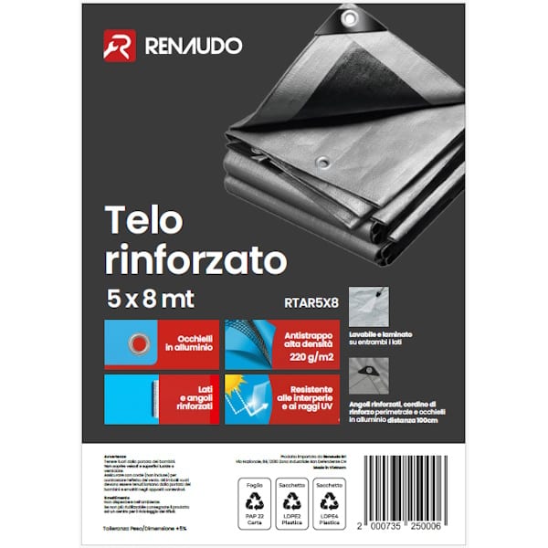 Renaudo Telo Antistrappo Occhiellato Rinforzato Grigio GR/MQ220 - RENAUDO - Immagine 3