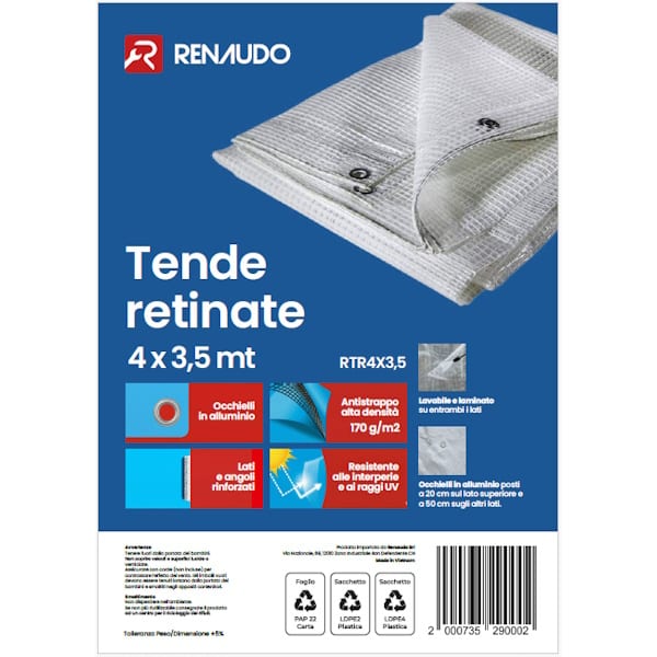 Renaudo Tenda Retinata Trasparente Occhiellata Antistrappo MT4,0X3,5 - RENAUDO - Immagine 1