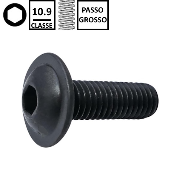 Vite Testa Bombata con Flangia Esagono Incassato (TBEI) Classe 10.9 Grezza ISO 7380-2 Interamente Filettata - RENAUDO PRO