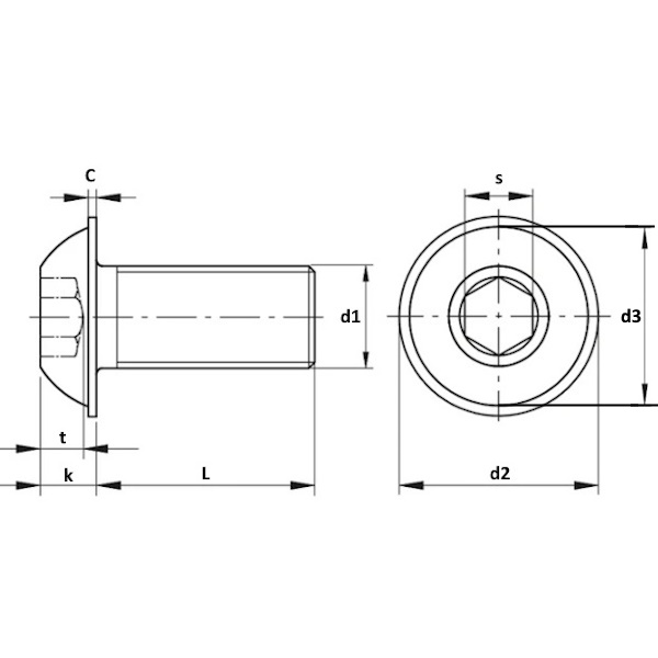 Vite Testa Bombata con Flangia Esagono Incassato (TBEI) Classe 10.9 Zincata Bianca ISO 7380-2 Interamente Filettata - RENAUDO PRO - Immagine 2