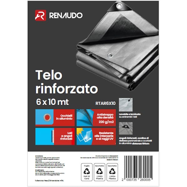 Renaudo Telo Antistrappo Occhiellato Rinforzato Grigio GR/MQ220 - RENAUDO - Immagine 4